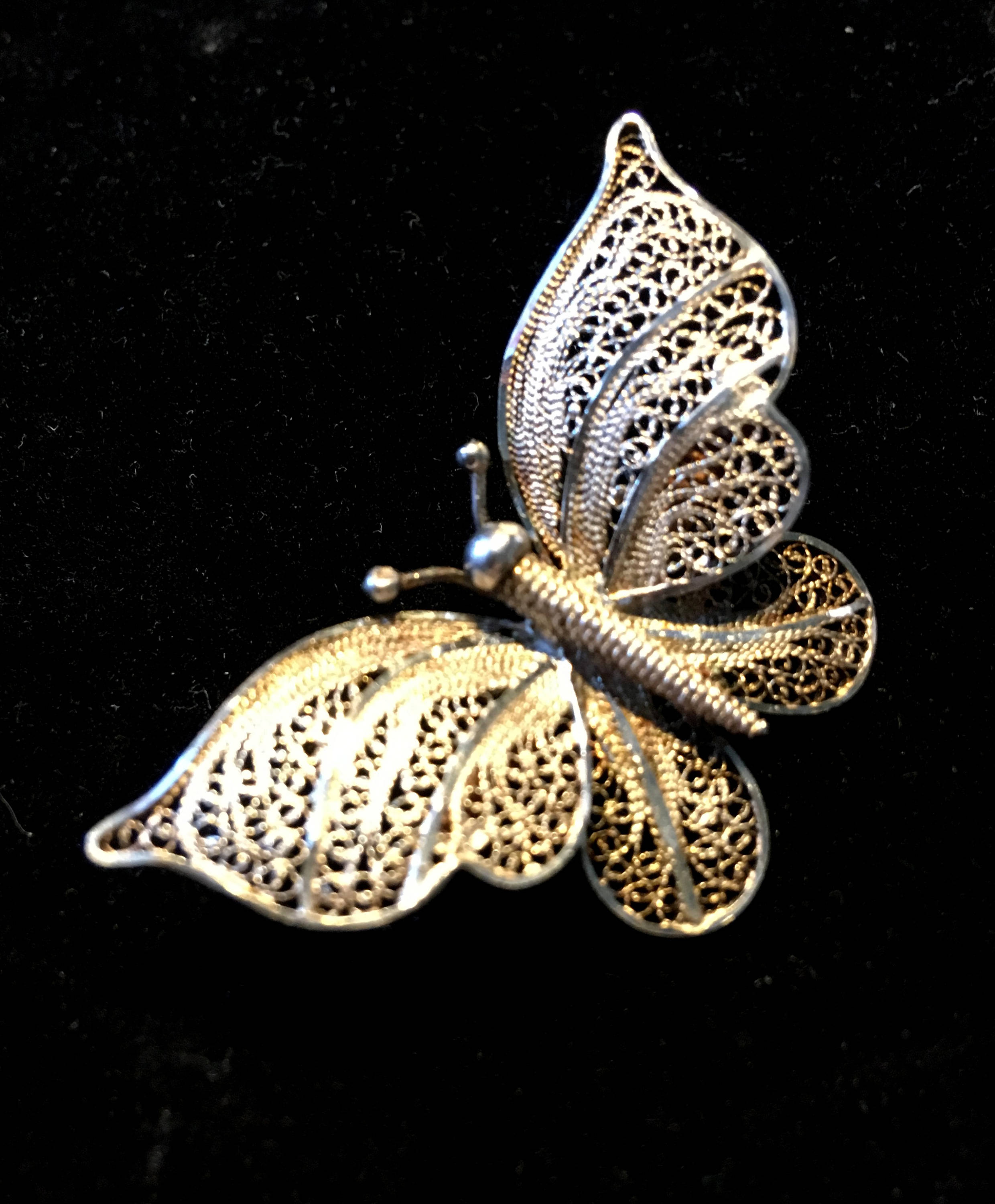 Broche Vintage Argentée Style Art Déco – Doré – Pierre – Occasion