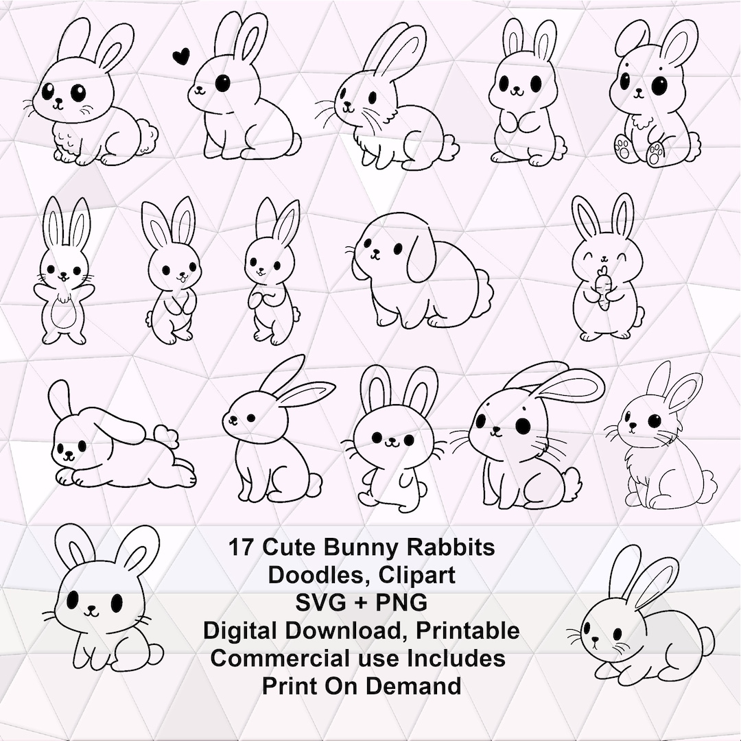 Rabbit Doodles Clip Art Set: SVG + PNG Files (digital Download) - Etsy