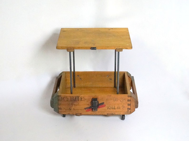 Upcycled side table, coffee table made from old wooden box with metal fittings image 2