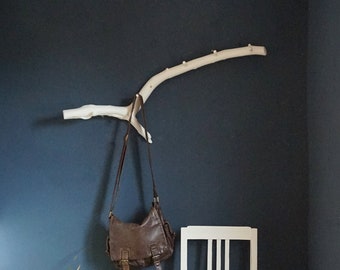 Hanging coat rack wood white branch