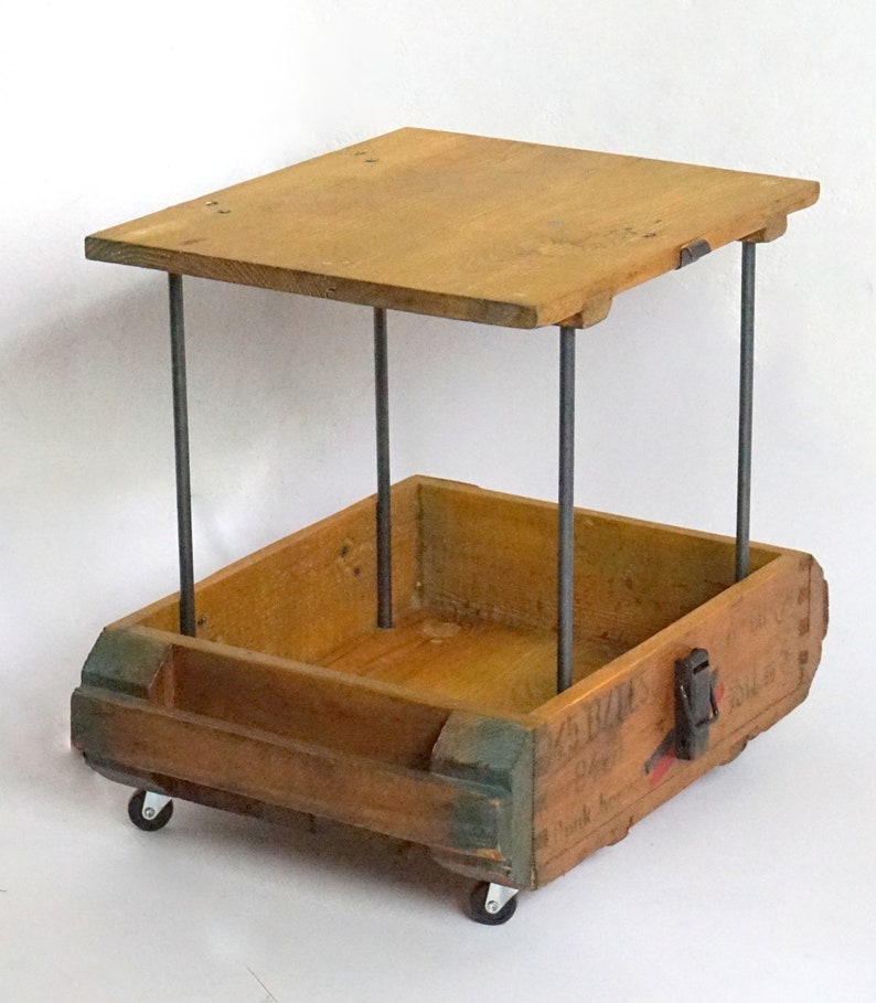 Upcycled side table, coffee table made from old wooden box with metal fittings image 3