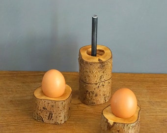 Wooden egg cups 4 egg cups made from branch egg cup tower