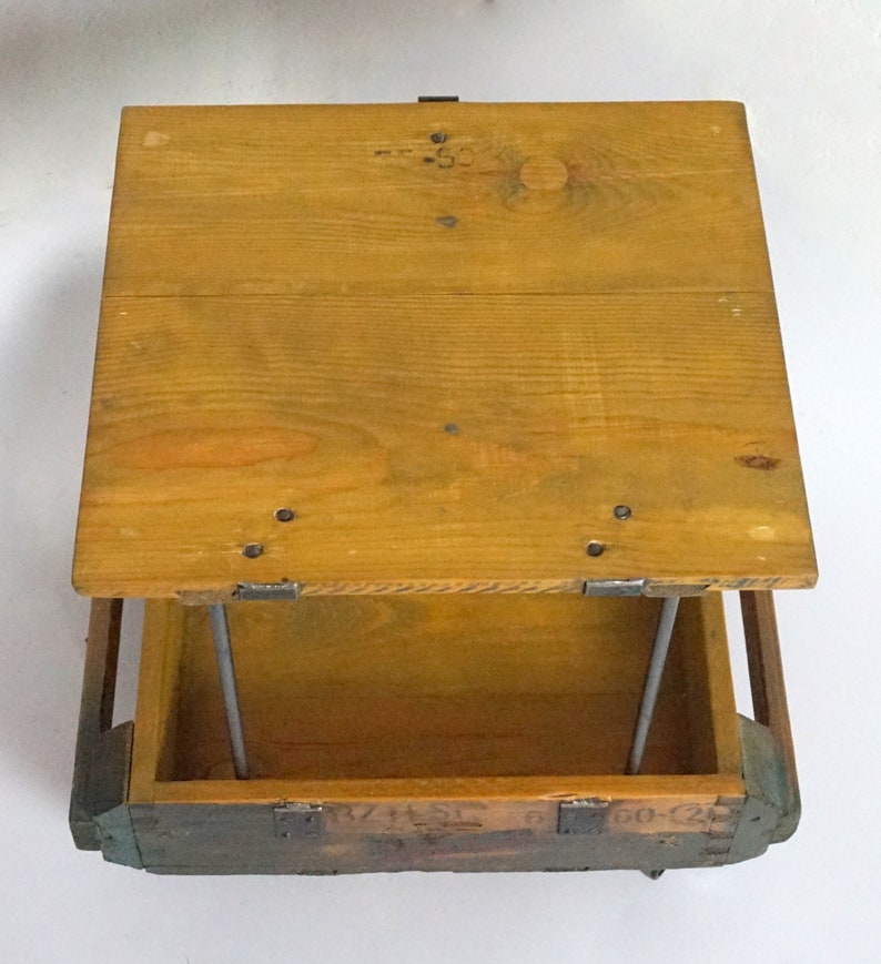 Upcycled side table, coffee table made from old wooden box with metal fittings image 4