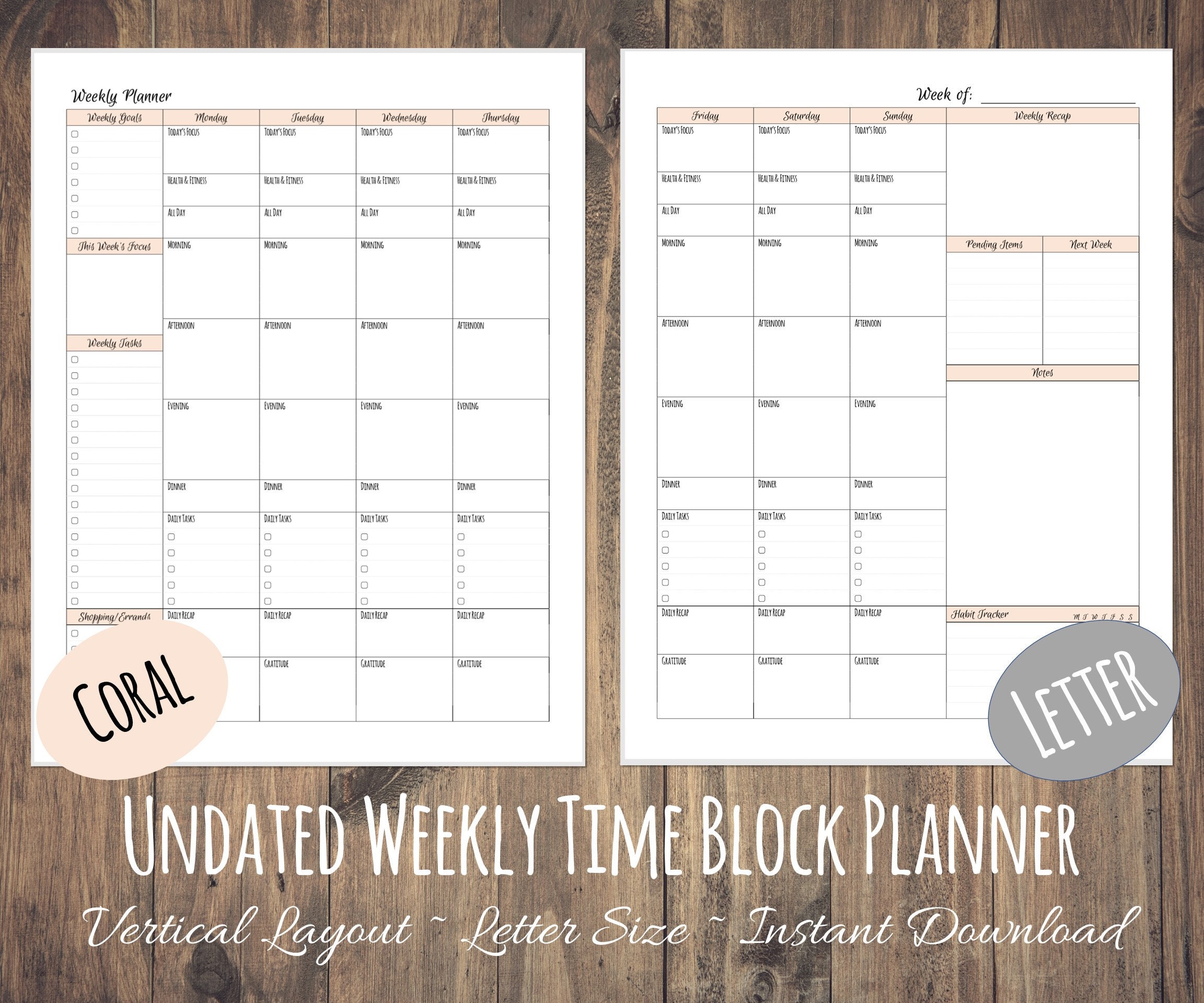 Paper & Party Supplies Vertical Timed Weekly A5 Planner Inserts Undated ...