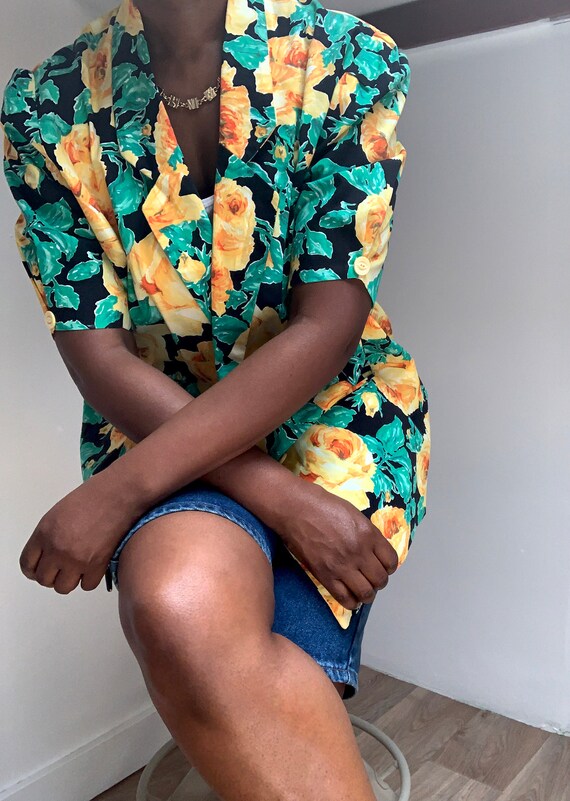 Vintage Floral Short Sleeve Jacket / 80's Handmade