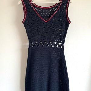 Vintage Black Cut Out Crochet Knitted Dress with Pink Details image 5