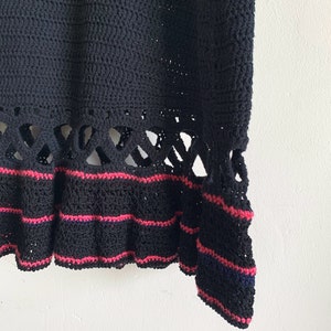 Vintage Black Cut Out Crochet Knitted Dress with Pink Details image 9