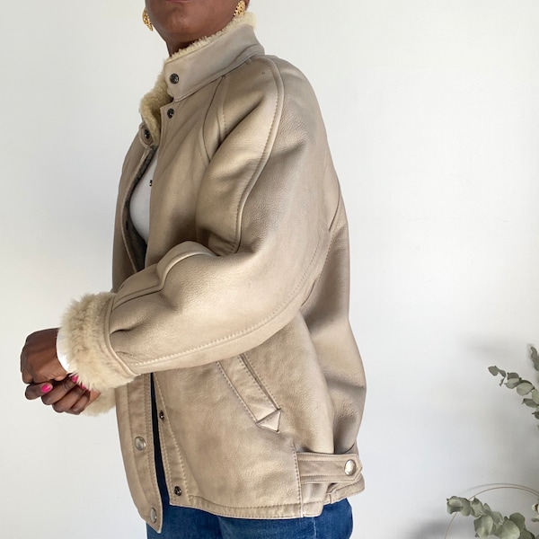 Veste en cuir doublée polaire des années 80