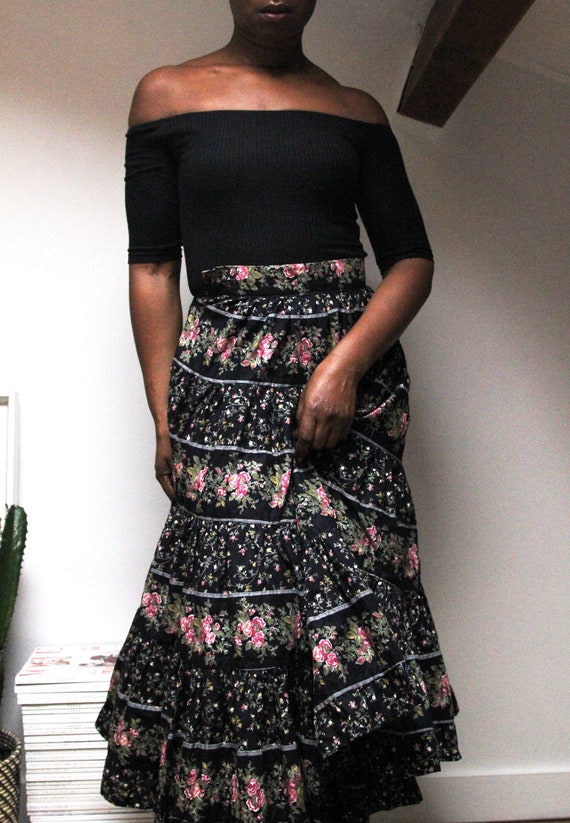 Vintage Prairie skirt/ Flared provencal skirt / Pe