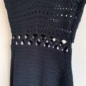 Vintage Black Cut Out Crochet Knitted Dress with Pink Details image 8