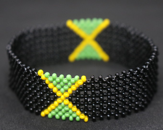 Jamaica flag beaded bracelet, Proudly Jamaican bracelet