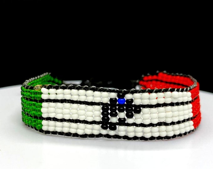 Mexico flag adjustable beaded bracelet