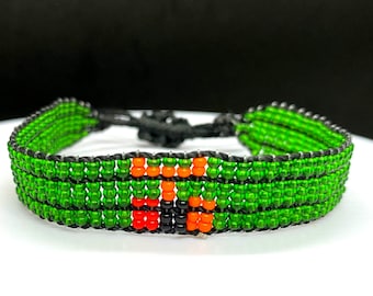 Zambia flag adjustable beaded bracelet