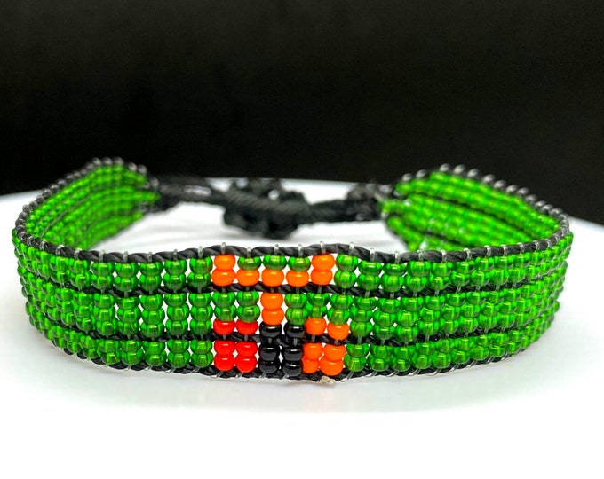Zambia flag adjustable beaded bracelet