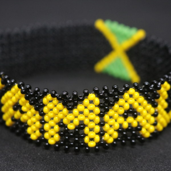 Bracelet drapeau jamaïcain personnalisé, bracelet drapeau jamaïcain, bracelet jamaïcain perlé, bracelet Jamaïque