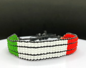 Italian flag adjustable beaded bracelet, Italy bracelet