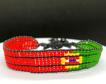 Portugal flag adjustable beaded bracelet