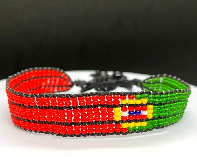 Portugal flag adjustable beaded bracelet