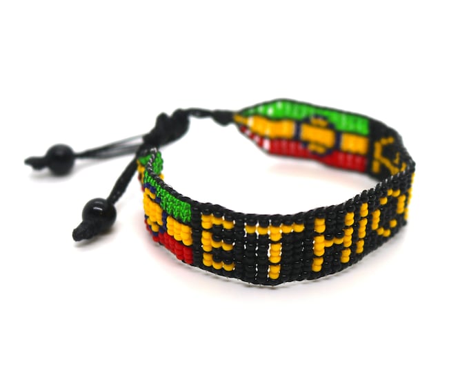 Ethiopia flag adjustable beaded bracelet