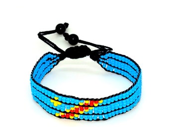 DRC flag adjustable beaded bracelet, Congo bracelet
