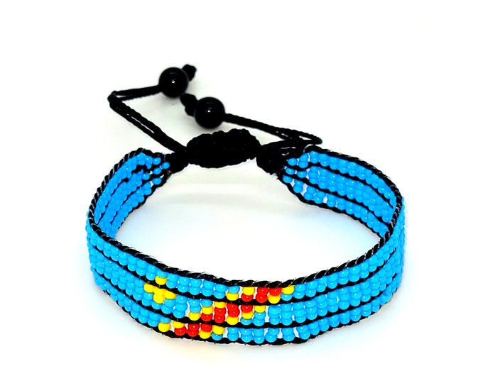 DRC flag adjustable beaded bracelet, Congo bracelet