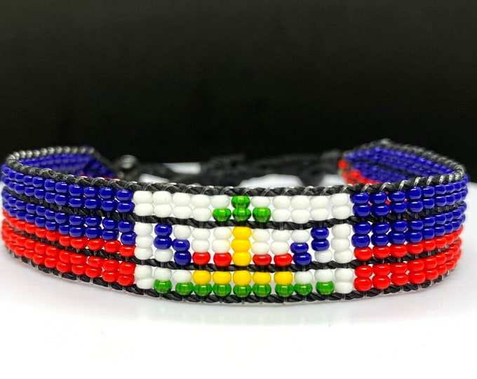 Haiti flag adjustable beaded bracelet, Haitian pride bracelet