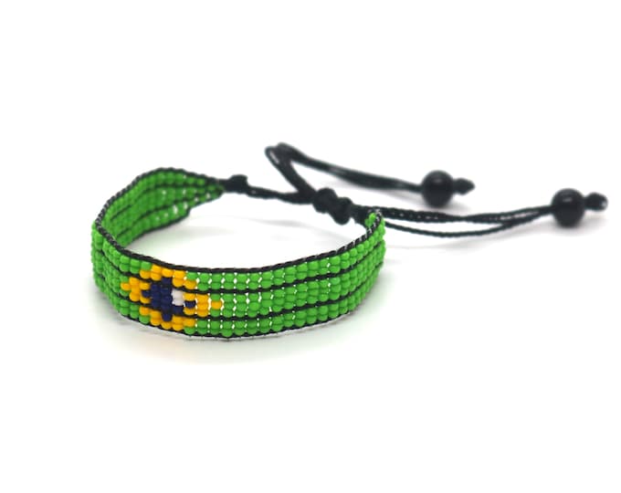 Brazil flag adjustable beaded bracelet