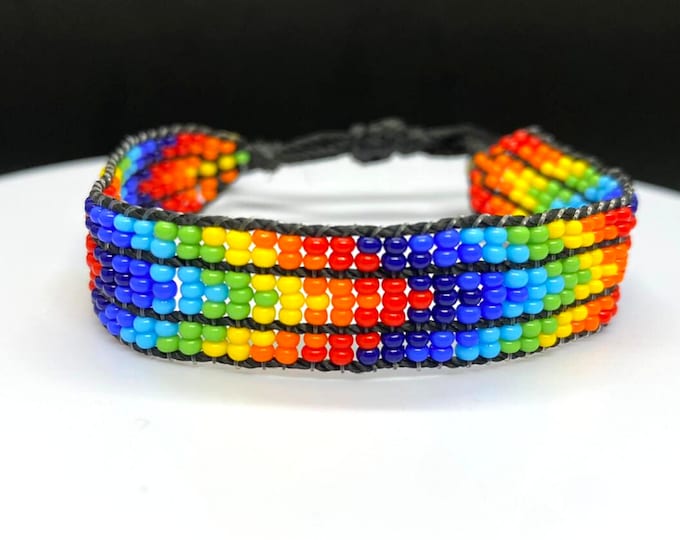 Pride flag adjustable beaded bracelet