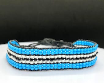Botswana flag adjustable beaded bracelet