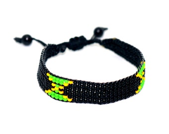 Jamaica flag adjustable beaded bracelet