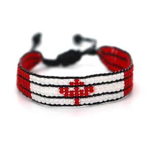 Canada flag adjustable bracelet, Canadian beaded bracelet