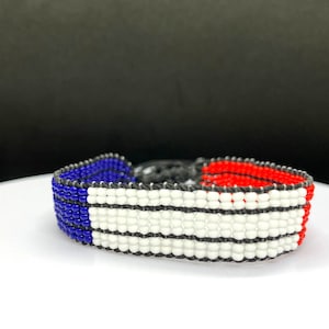 France flag adjustable beaded bracelet, Bracelet drapeau France