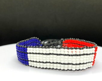 France flag adjustable beaded bracelet, Bracelet drapeau France
