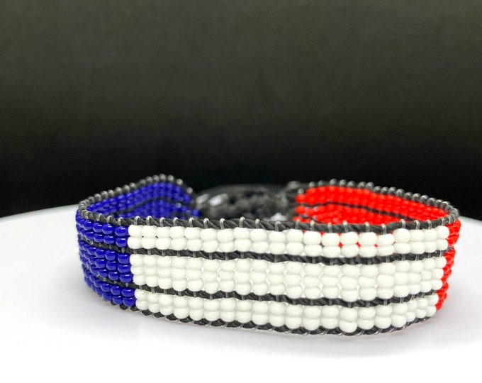 France flag adjustable beaded bracelet, Bracelet drapeau France