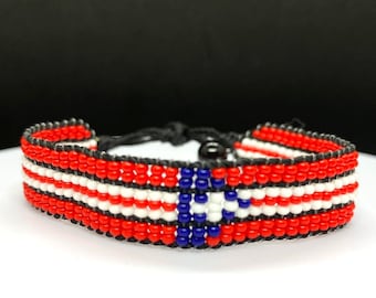 Puerto Rico flag adjustable beaded bracelet