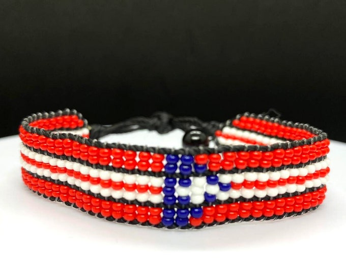 Puerto Rico flag adjustable beaded bracelet