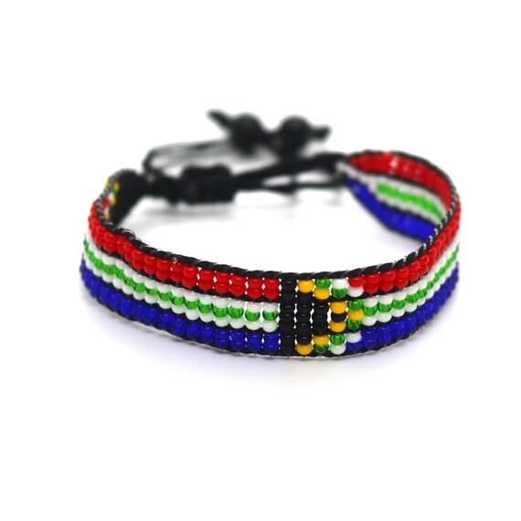 South Africa flag adjustable beaded bracelet, South African bracelet, South Africa flag bracelet