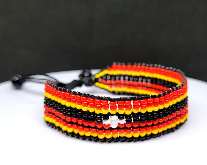 Uganda flag adjustable beaded bracelet