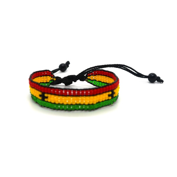 Ghana flag adjustable beaded bracelet