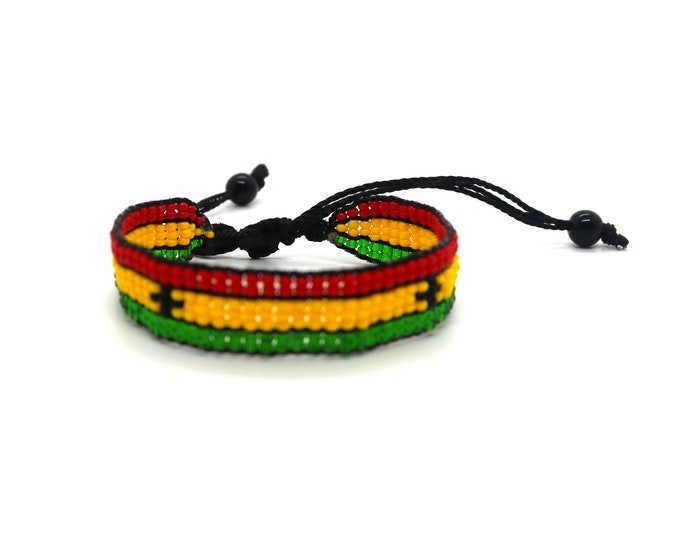 Ghana flag adjustable beaded bracelet