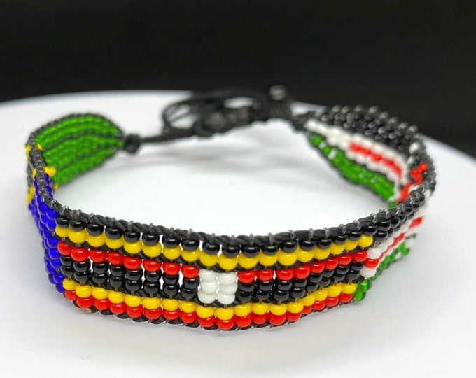 East African flags adjustable beaded bracelet, East African bracelet, East African Community bracelet