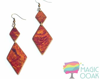 OOAK, pendientes reversibles de gotas rojas y doradas profundas, arcilla polimérica