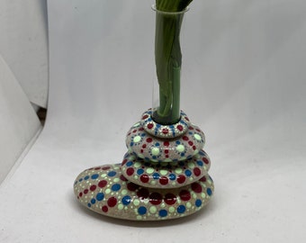 Mandala stone tower as table vase, vase, solitaire vase