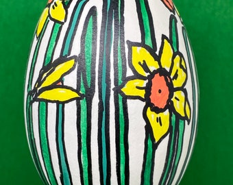 Easter egg, painted duck egg, "narcissus"