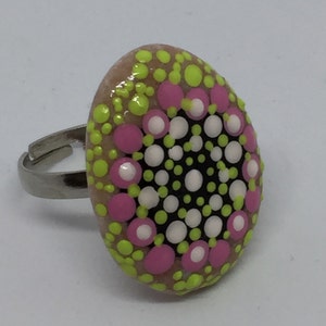 Mandalastein vinger ring ring roze, groen, roze afbeelding 1