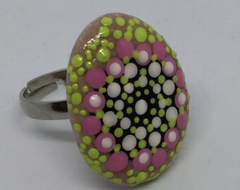 Mandalastein finger ring ring pink, green,pink