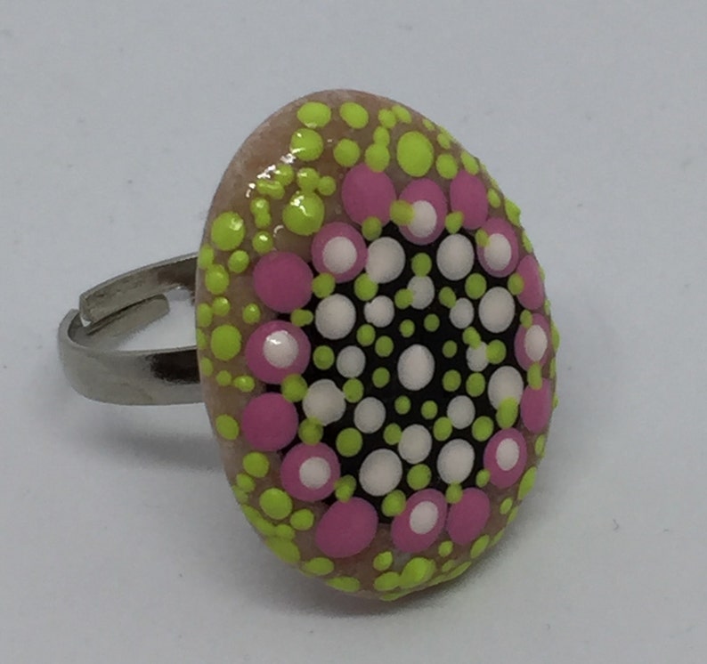 Mandalastein vinger ring ring roze, groen, roze afbeelding 1