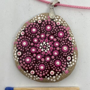 Mandala stone pendant, pink-white dots -unique