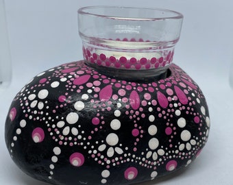 MandalastEin Windlight Tealight Holder Tealight Stone Dot-Painting