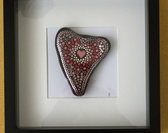 Mandalastein - heart in frame, mural, picture, dots pink